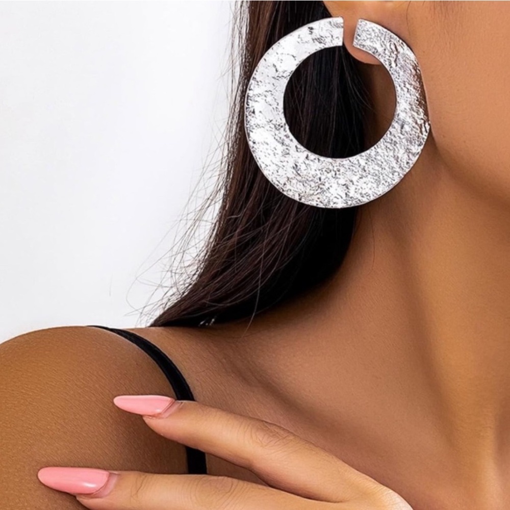 Silver Flat Statement Hoop - Picture 2 of 13